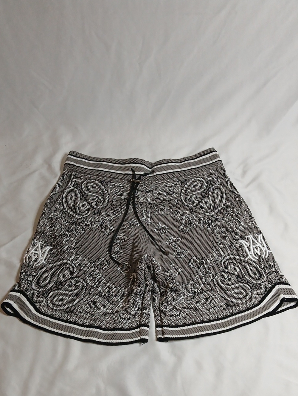 AMIRI Gray And White Bandana Print Knit Athletic Shorts